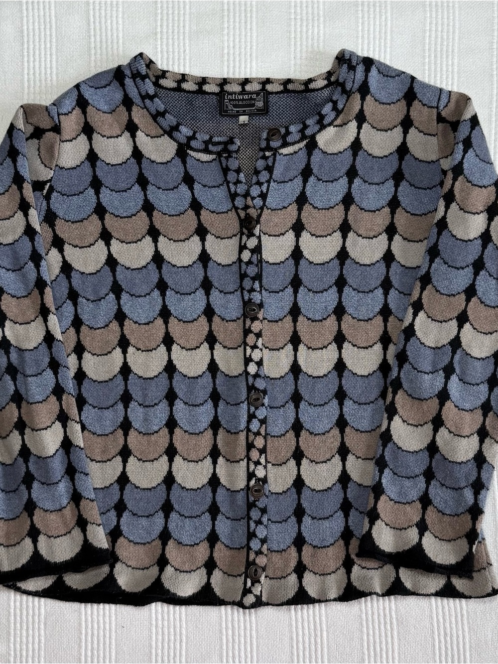 Intiwara Vintage 100% Pima Cotton Scallop Pattern Cardigan Sweater Bolivia